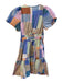 Anthropologie Size Medium Multi Cotton Short Sleeve Squares V Neck Dress Multi / Medium