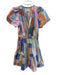 Anthropologie Size Medium Multi Cotton Short Sleeve Squares V Neck Dress Multi / Medium