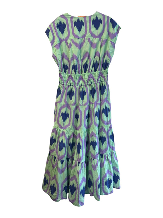 Oliphant Size S Purple, Blue & Green Cotton Cap Sleeve Abstract V Neck Dress Purple, Blue & Green / S