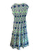 Oliphant Size S Purple, Blue & Green Cotton Cap Sleeve Abstract V Neck Dress Purple, Blue & Green / S