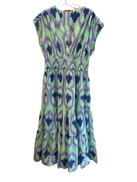 Oliphant Size S Purple, Blue & Green Cotton Cap Sleeve Abstract V Neck Dress Purple, Blue & Green / S