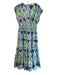 Oliphant Size S Purple, Blue & Green Cotton Cap Sleeve Abstract V Neck Dress Purple, Blue & Green / S