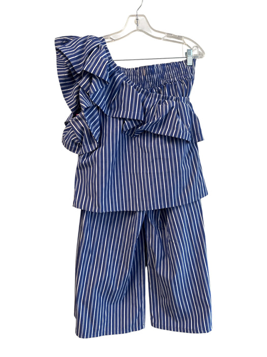 Misa Size L blue and white Polyester & Cotton One Shoulder Stripes Pant Set blue and white / L