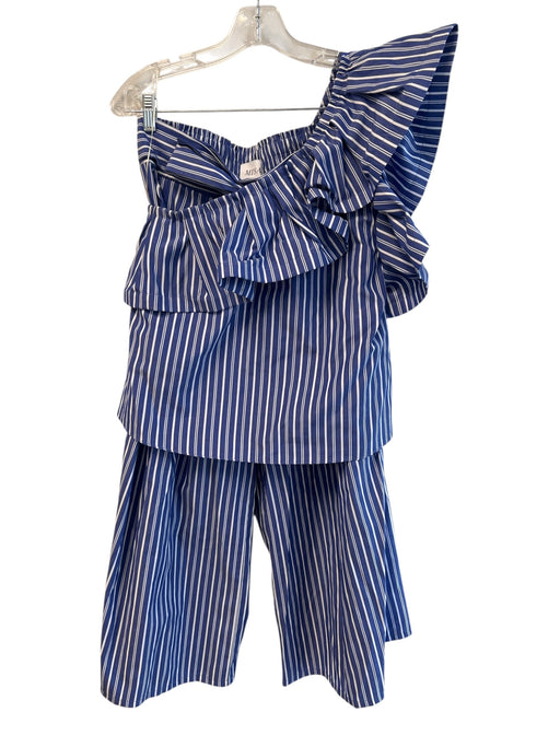Misa Size L blue and white Polyester & Cotton One Shoulder Stripes Pant Set blue and white / L