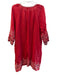 Johnny Was Size L Red Ramie Long Sleeve Floral Embroidery V Neck Dress Red / L