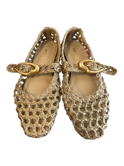 Larroude Beige Manmade Material Square Toe Hole Details Buckle Detail Shoes Beige