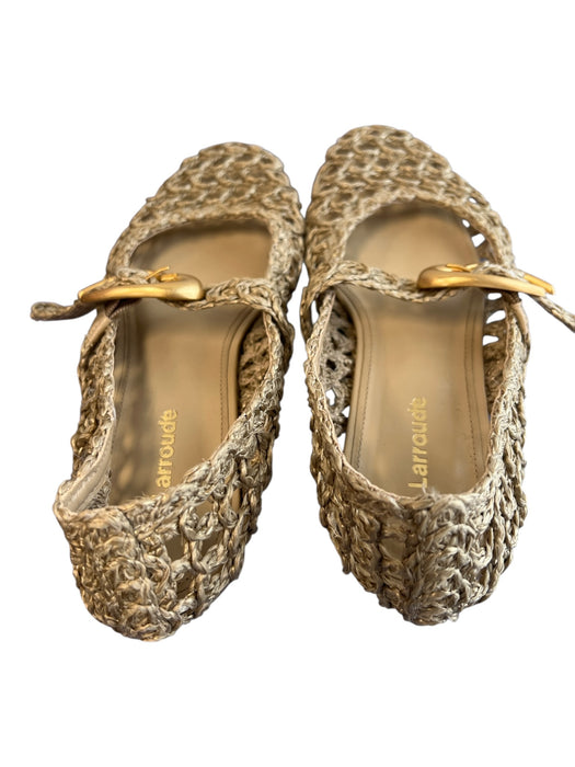 Larroude Beige Manmade Material Square Toe Hole Details Buckle Detail Shoes Beige