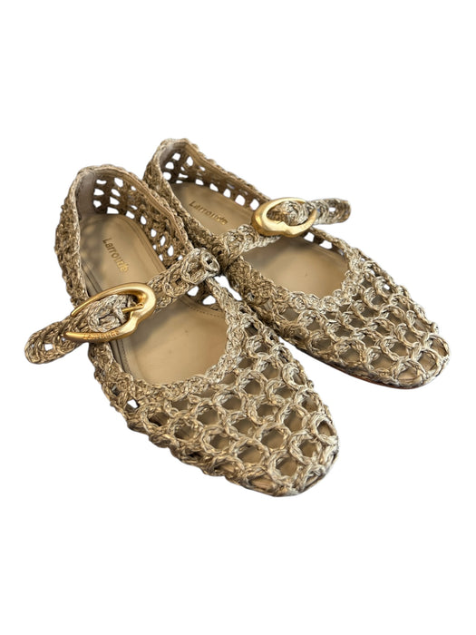 Larroude Beige Manmade Material Square Toe Hole Details Buckle Detail Shoes Beige
