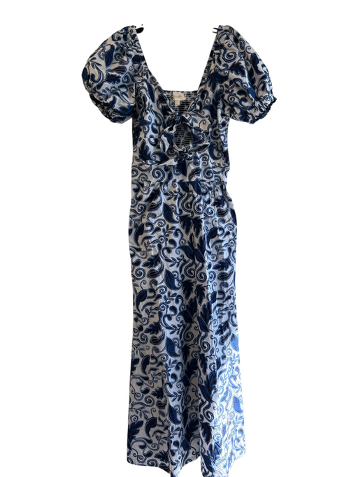 Cleobella Size XS Blue & White Abstract Floral Off Shoulder Jumpsuit Blue & White / XS