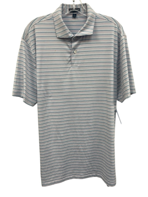 Peter Millar Size L White & Multi Polyester Striped Polo Men's Short Sleeve White & Multi / L
