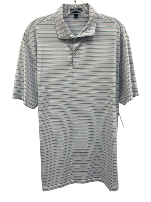 Peter Millar Size L White & Multi Polyester Striped Polo Men's Short Sleeve White & Multi / L