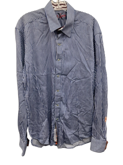 Robert Graham Size LT Blue & White Cotton Striped Button Down Long Sleeve Shirt Blue & White / LT