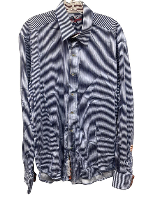 Robert Graham Size LT Blue & White Cotton Striped Button Down Long Sleeve Shirt Blue & White / LT
