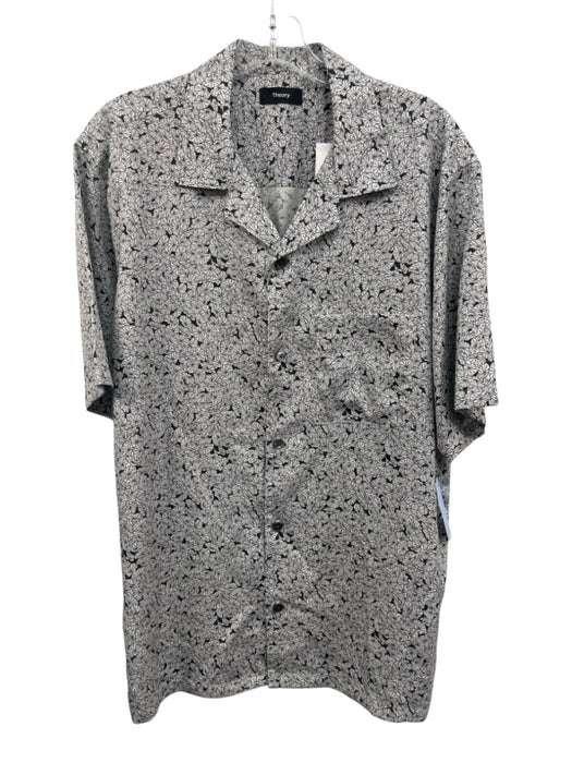 Theory NWT Size L Black & White Lyocell All Over Print Buttons Short Sleeve Black & White / L