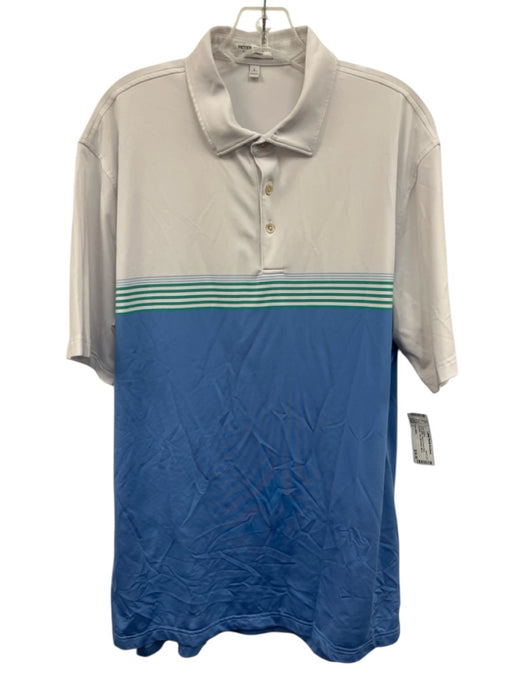 Peter Millar AS IS Size L White, Blue & Green Print Polyester Polo Short Sleeve White, Blue & Green Print / L