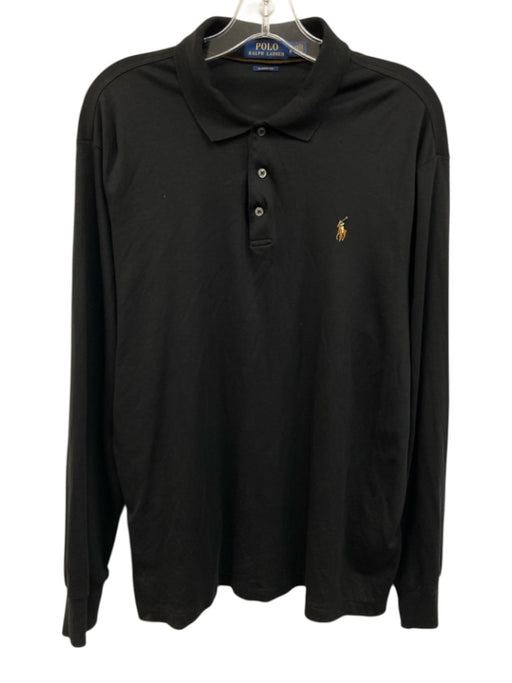 Polo Size L Black Cotton Solid Polo Men's Long Sleeve Shirt Black / L