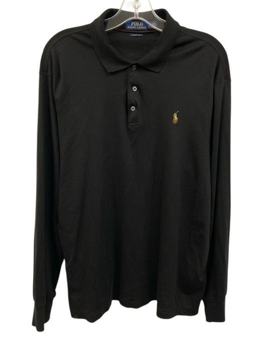 Polo Size L Black Cotton Solid Polo Men's Long Sleeve Shirt Black / L