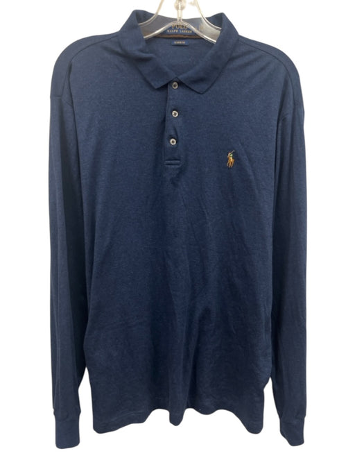 Polo Size L Navy Blue Cotton Solid Polo Men's Long Sleeve Shirt Navy Blue / L
