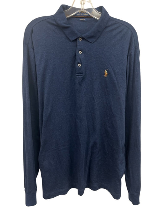 Polo Size L Navy Blue Cotton Solid Polo Men's Long Sleeve Shirt Navy Blue / L