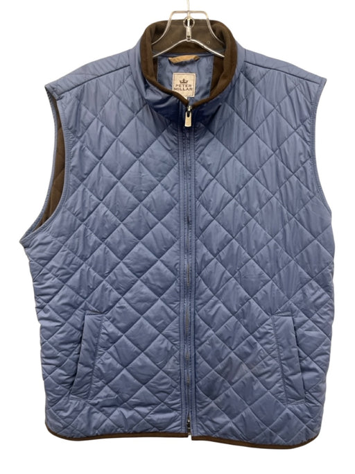 Peter Millar Size L Blue & Brown Polyethylene Solid Quilted Zipper Men's Vest Blue & Brown / L
