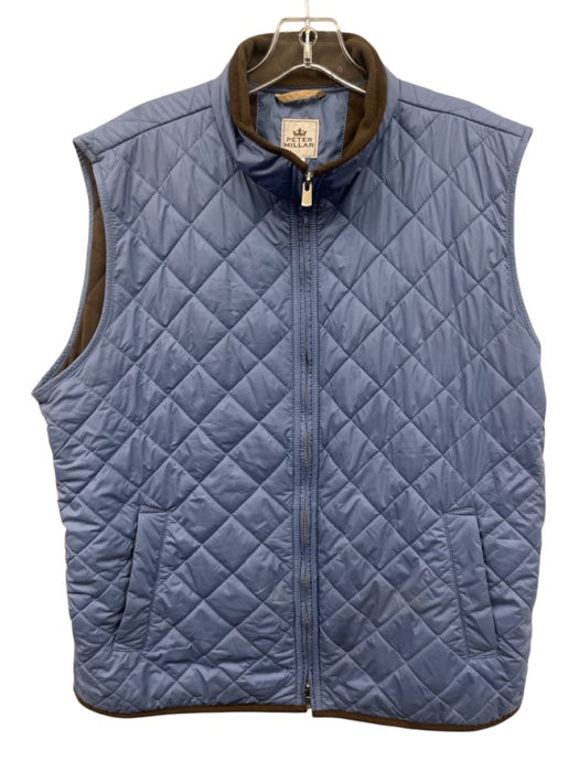 Peter Millar Size L Blue & Brown Polyethylene Solid Quilted Zipper Men's Vest Blue & Brown / L