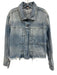 Free People Size L Medium Wash Cotton Denim Long Sleeve Zip Up Pleats Jacket Medium Wash / L