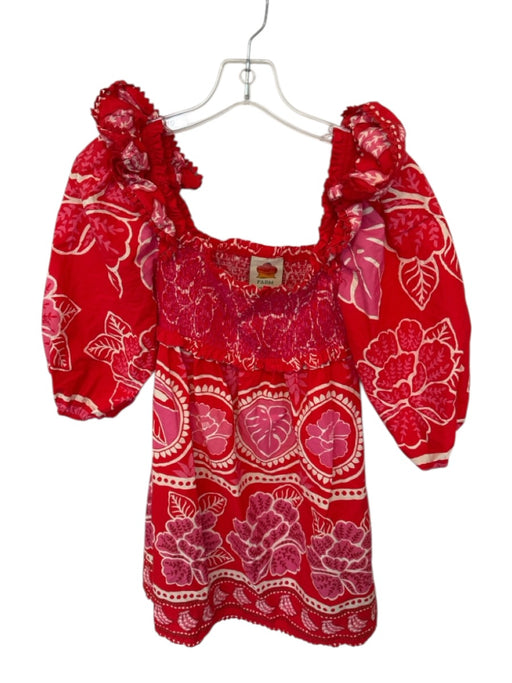 Farm Rio Size XS Red & Pink Cotton 3/4 Balloon Sleeve smocked Flowers Dress Red & Pink / XS
