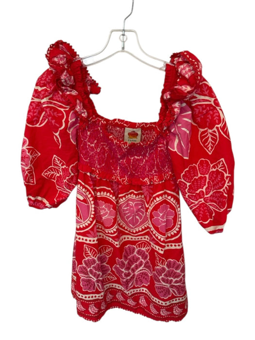 Farm Rio Size XS Red & Pink Cotton 3/4 Balloon Sleeve smocked Flowers Dress Red & Pink / XS
