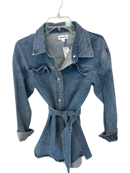 Superdown Size S Med Light Wash Cotton Long Sleeve Button Down Shacket Jacket Med Light Wash / S