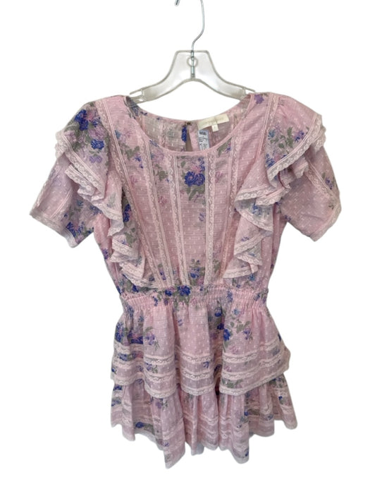 Loveshackfancy Size S Pink & Purple Cotton Flutter Sleeves Swiss Dot Dress Pink & Purple / S