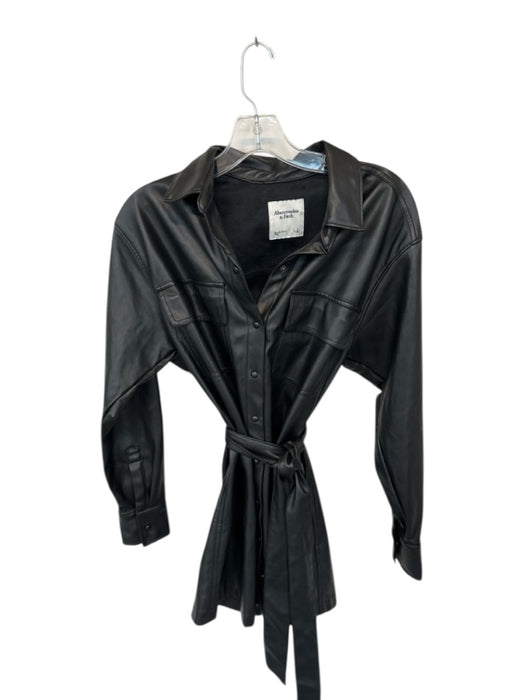 Abercrombie & Fitch Size S Black Vegan Leather Long Sleeve Snap buttons Dress Black / S