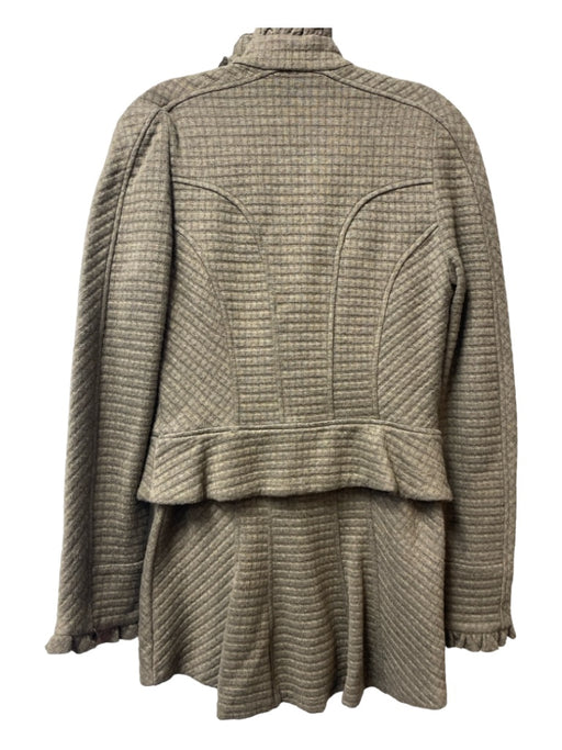 Diane Von Furstenberg Size 10 Olive Green Wool Waffle High Ruffle Neck Skirt Set Olive Green / 10