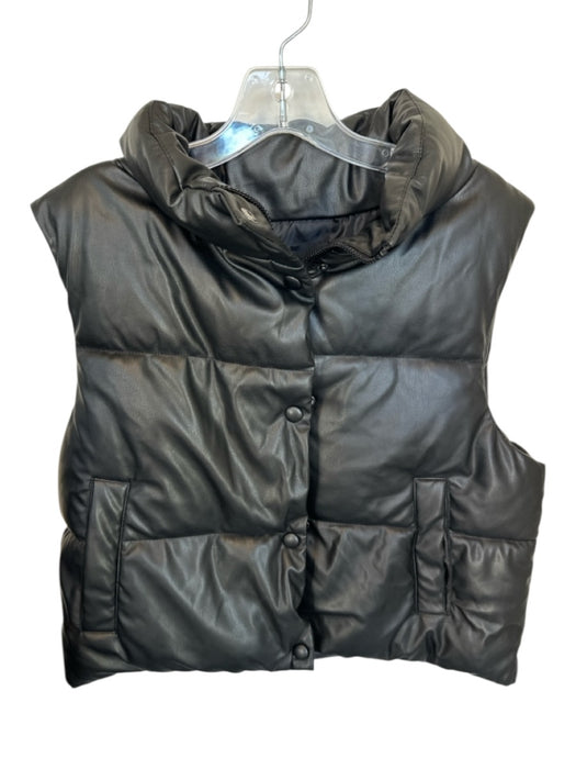 Love Tree Size S Black Vegan Leather Puffer Snap buttons Vest Black / S