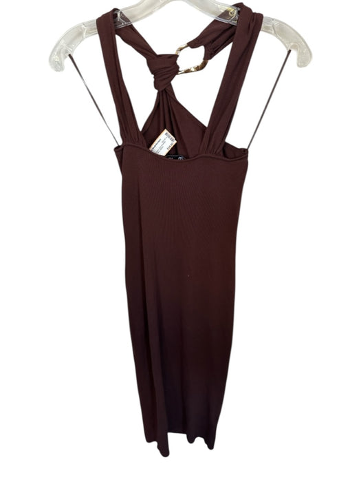 Zara Size XS Brown Viscose Blend One Shoulder Gold Hardware Maxi Dress Brown / XS