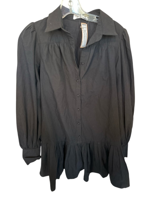 Showpo Size 0 Black Cotton Long Sleeve Buttons Collar Dress Black / 0