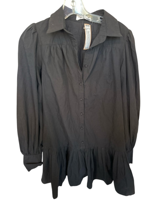 Showpo Size 0 Black Cotton Long Sleeve Buttons Collar Dress Black / 0
