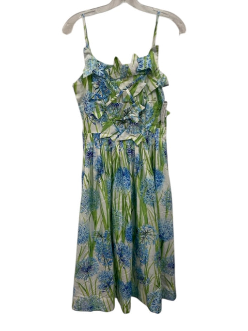 Innovare Denim Size S Blue, White, Green Botanical 3D applique Midi Dress Blue, White, Green / S