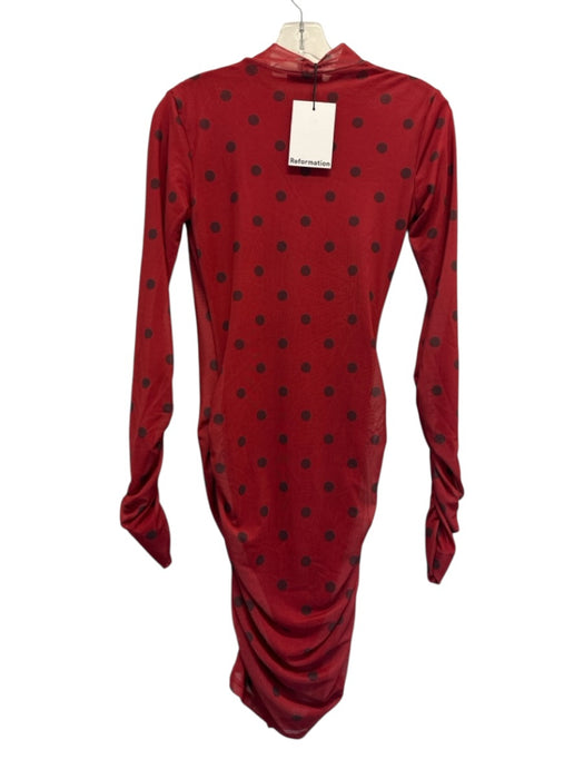 Reformation Size XS Red & Black Polyester Blend Mesh Polka Dot Ruched Mini Dress Red & Black / XS