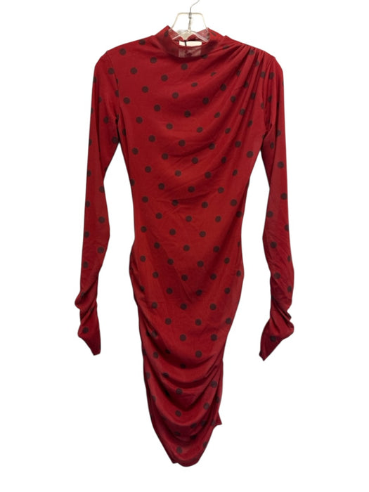 Reformation Size XS Red & Black Polyester Blend Mesh Polka Dot Ruched Mini Dress Red & Black / XS