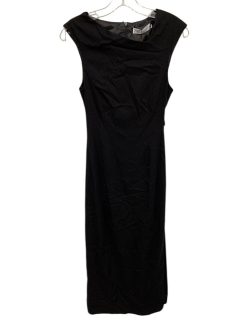 Zara Size S Black Polyester Blend Cut Out Sides Sleeveless Midi Dress Black / S