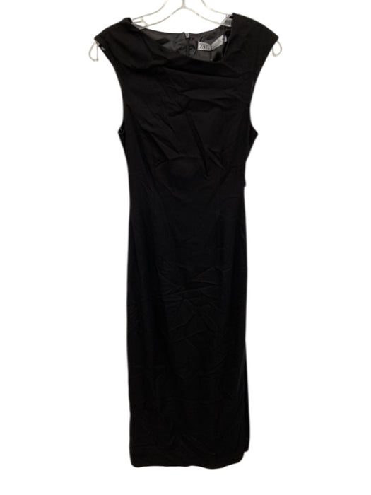 Zara Size S Black Polyester Blend Cut Out Sides Sleeveless Midi Dress Black / S