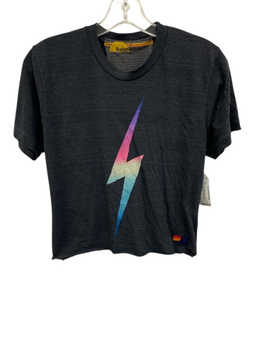 Aviator Nation Size S Gray & multi Cotton Blend Ombre Lightning Bolt Cropped Top Gray & multi / S