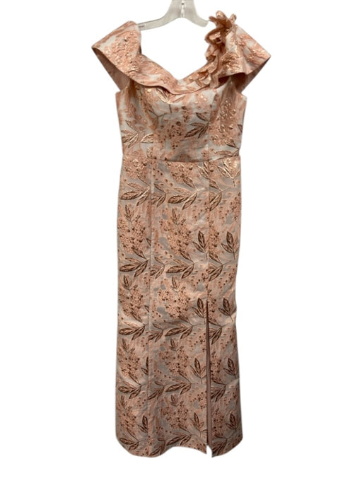 Adrianna Papell Size 4 Pink Polyester Off Shoulder Floral Jacquard Gown Pink / 4