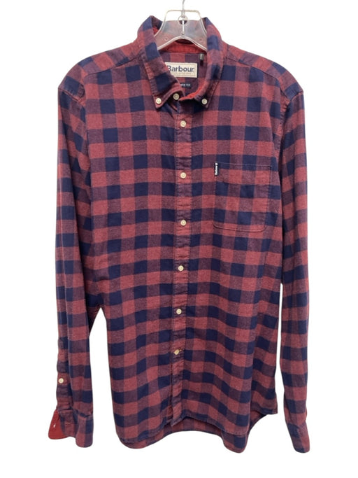 Barbour Size M Navy & Red Cotton Blend Plaid Button Up Flannel Long Sleeve Shirt Navy & Red / M