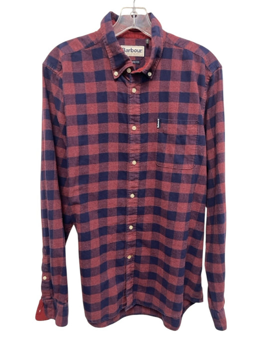 Barbour Size M Navy & Red Cotton Blend Plaid Button Up Flannel Long Sleeve Shirt Navy & Red / M