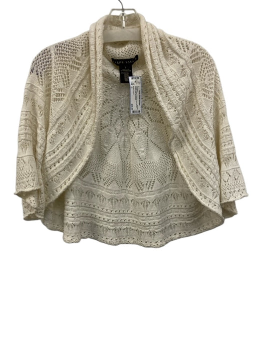 Ralph Lauren Size L Cream Cotton crotchet Short Sleeve Shawl Collar Cardigan Cream / L