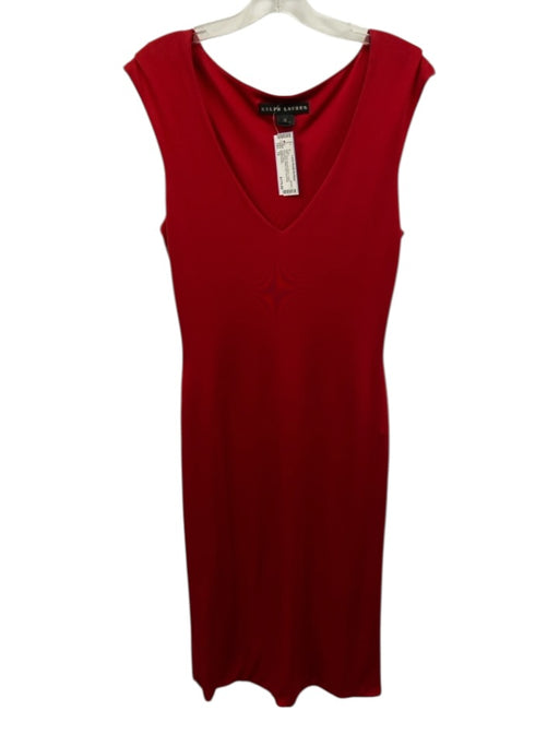 Ralph Lauren Size 12 Red Viscose Blend V Neck Sleeveless Below knee Dress Red / 12