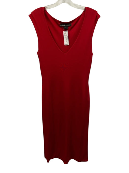 Ralph Lauren Size 12 Red Viscose Blend V Neck Sleeveless Below knee Dress Red / 12