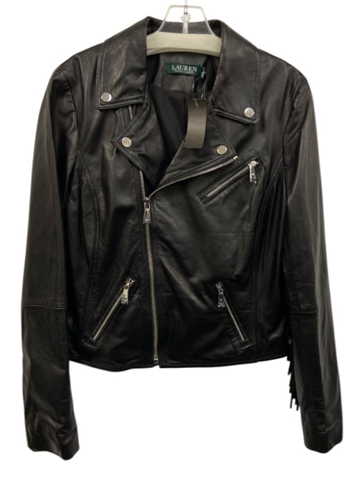 Lauren Ralph Lauren Size M / 10 Black Lamb leather Zip Up Moto Jacket Black / M / 10