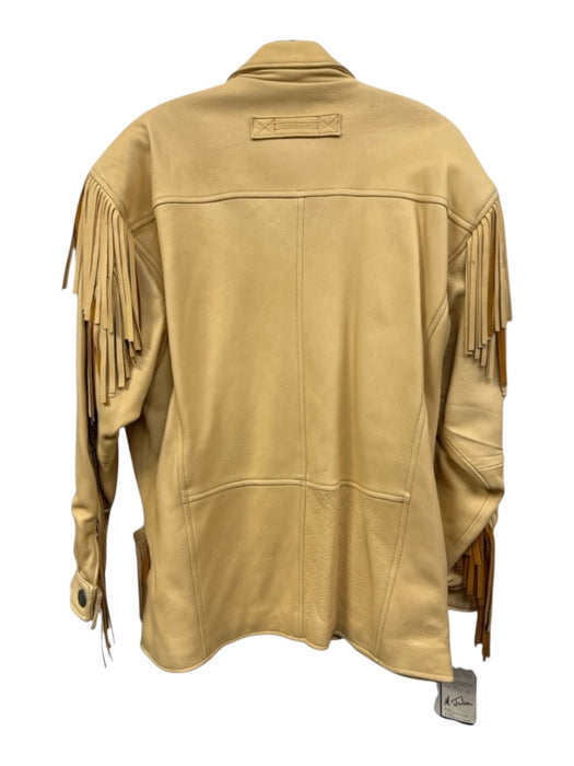M. Julian Adventures Size L Yellow Beige Deerskin Leather Fringe Collar Jacket Yellow Beige / L